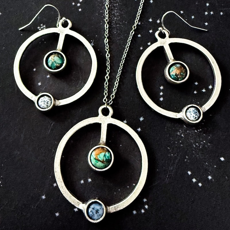 Artemis Jewelry Set - Lunar Orbit Necklace and Earrings with Natural Stones
