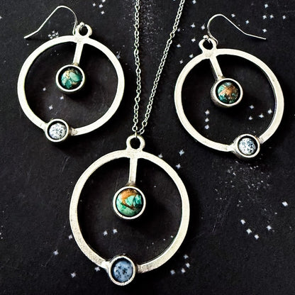Artemis Jewelry Set - Lunar Orbit Necklace and Earrings with Natural Stones