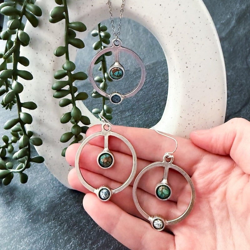 Artemis Jewelry Set - Lunar Orbit Necklace and Earrings with Natural Stones
