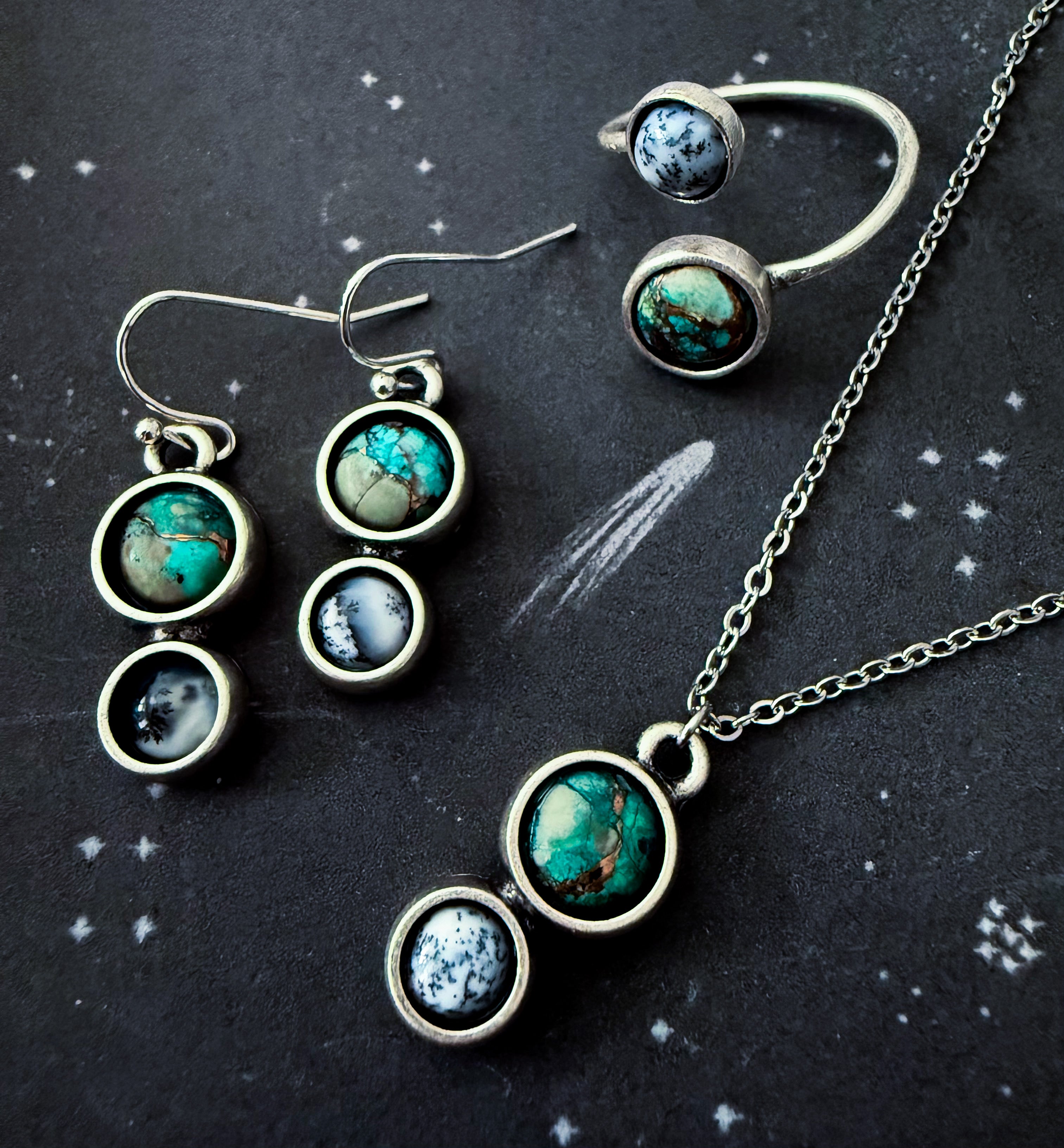 Earth and Moon Jewelry Set with Natural Stones