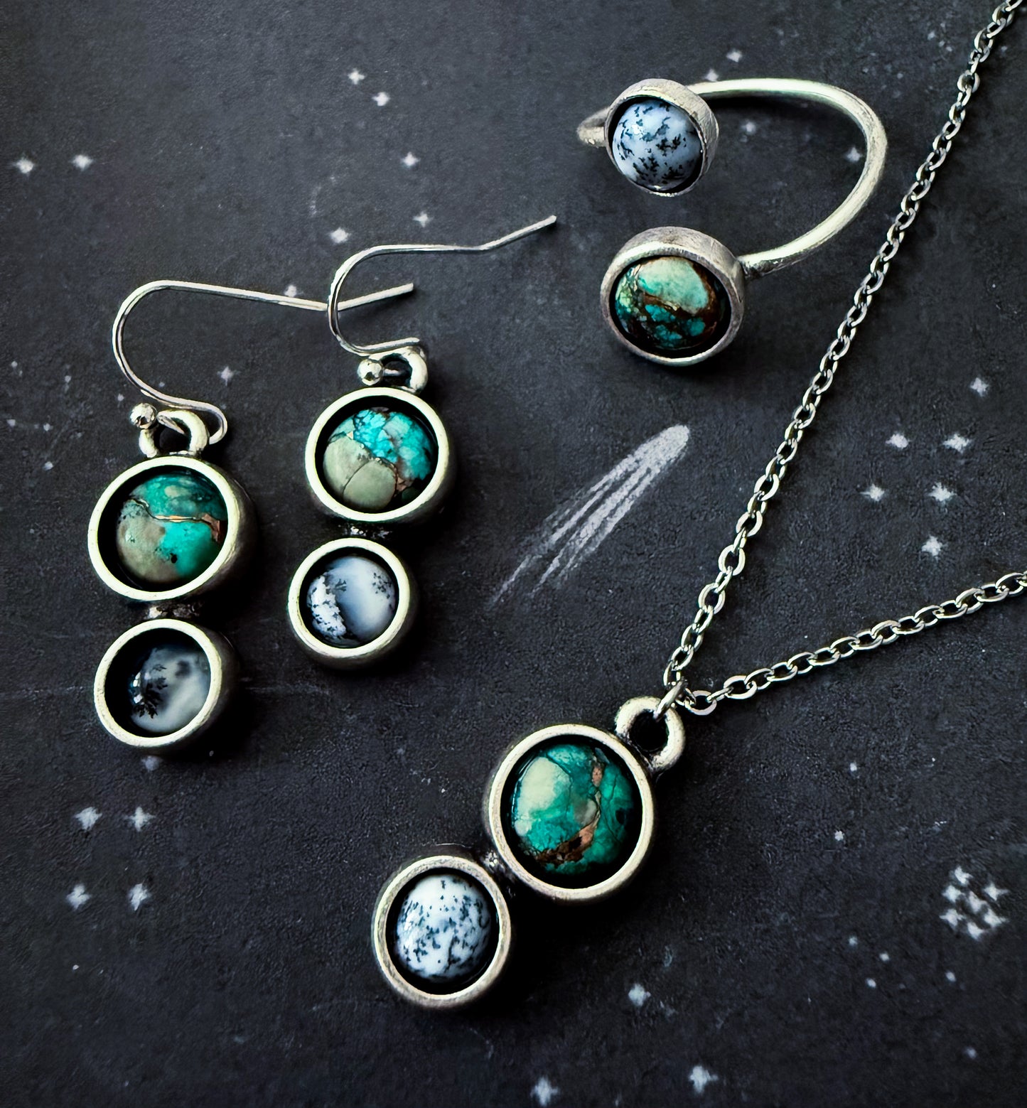 Earth and Moon Jewelry Set with Natural Stones