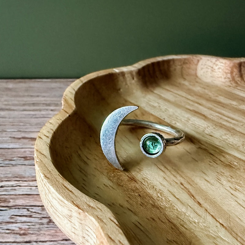 Crescent Moon Birthstone Ring