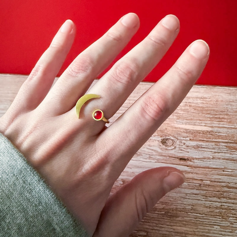 Crescent Moon Birthstone Ring
