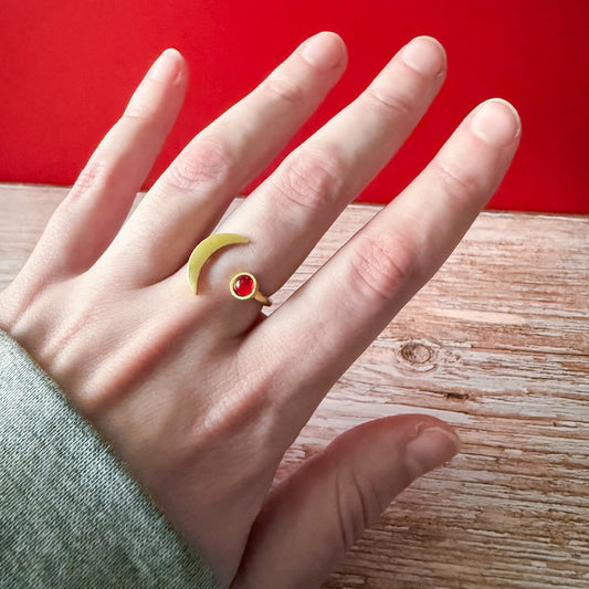 Crescent Moon Birthstone Ring