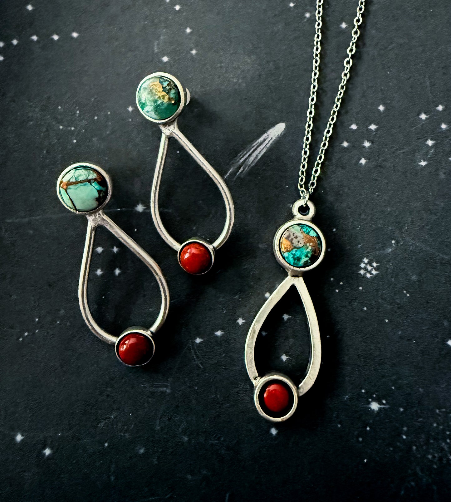 Journey to Mars Jewelry Set - Copper Chrysocolla Earth and Red Jasper Mars