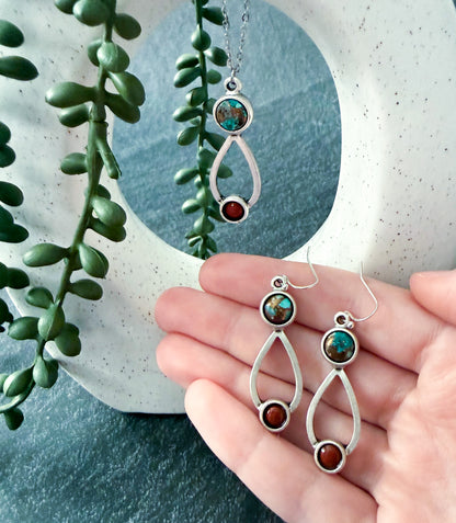 Journey to Mars Jewelry Set - Copper Chrysocolla Earth and Red Jasper Mars