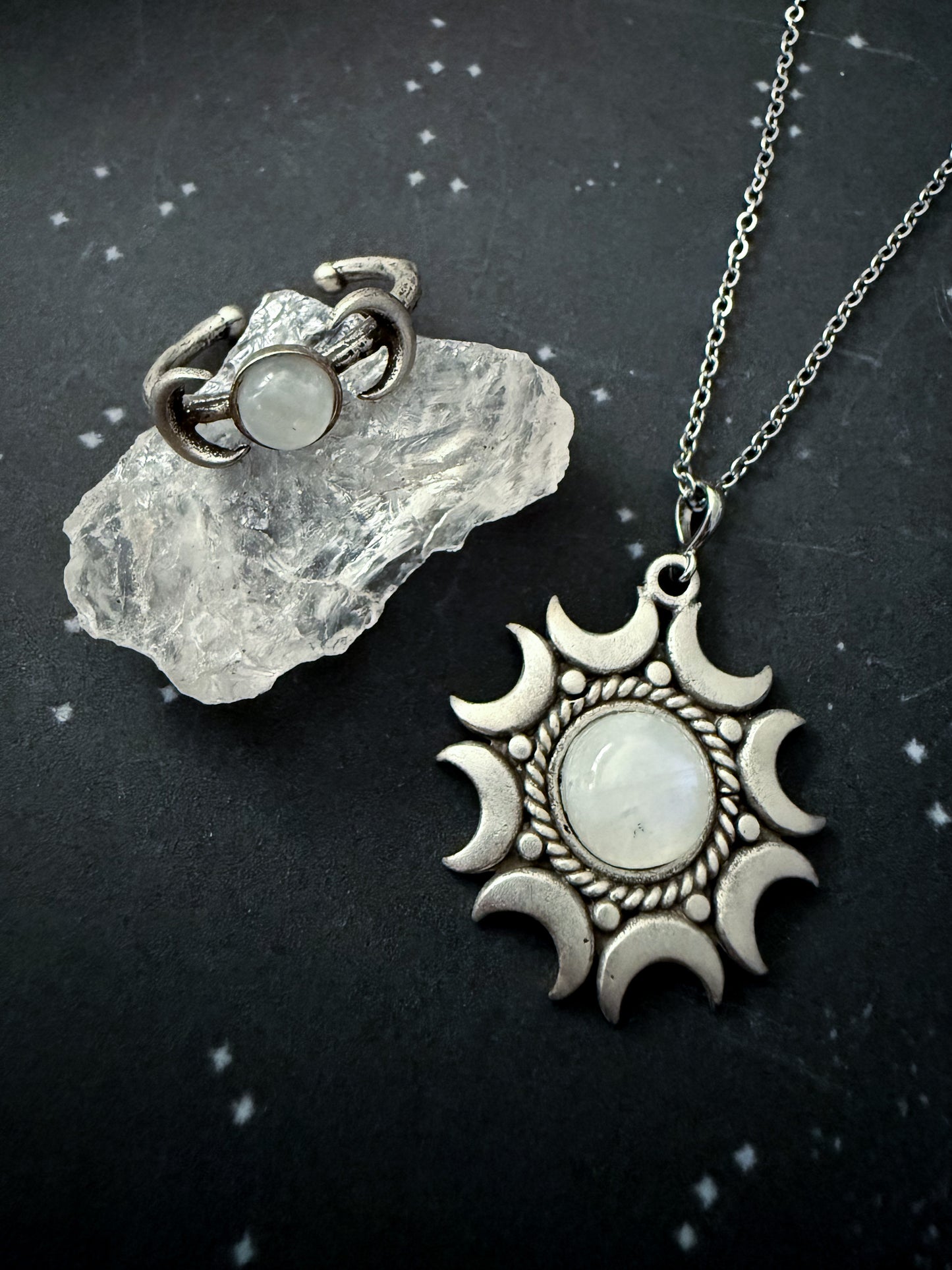 Lunar Witch Jewelry Set with Rainbow Moonstone