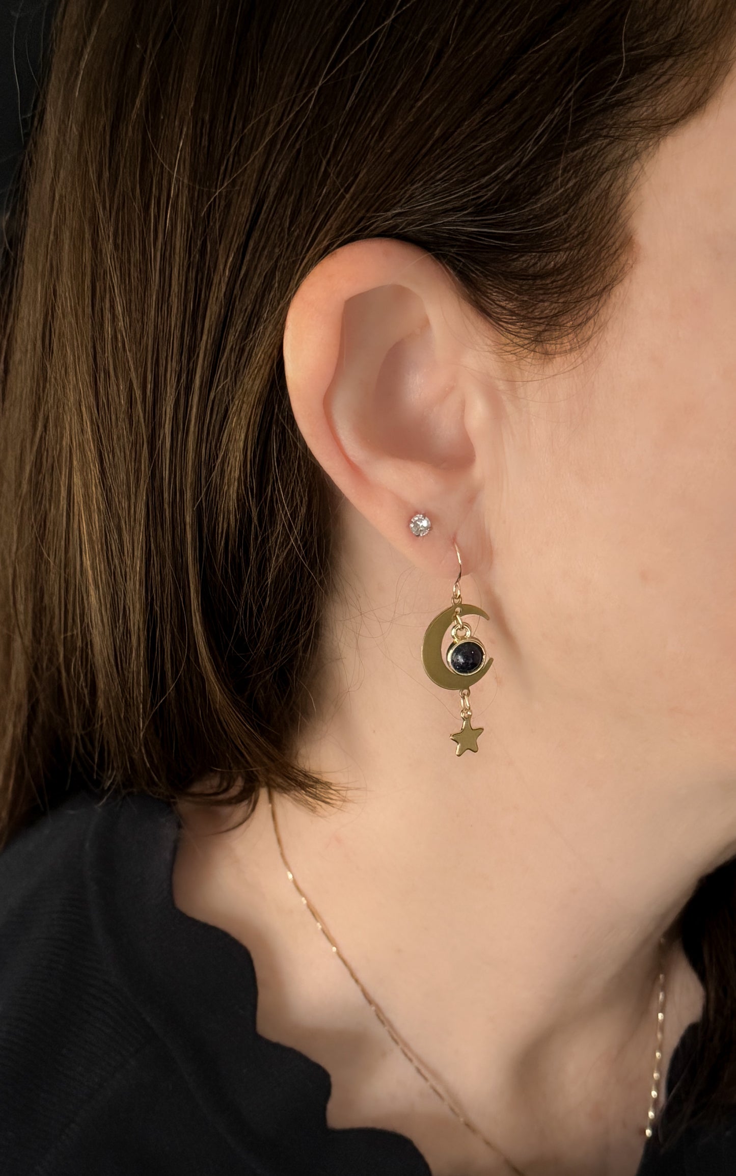 Starlit Crescent Jewelry Set with Blue Sandstone