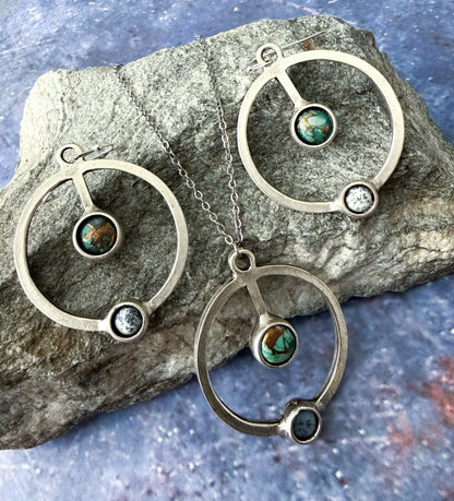 Artemis Jewelry Set - Lunar Orbit Necklace and Earrings with Natural Stones