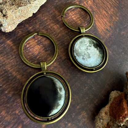 My Moon Double Sided Bronze Fidget Keychain with Two Custom Lunar Phases