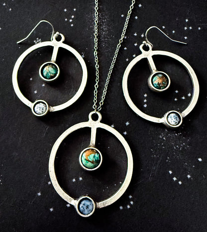 Artemis Jewelry Set - Lunar Orbit Necklace and Earrings with Natural Stones