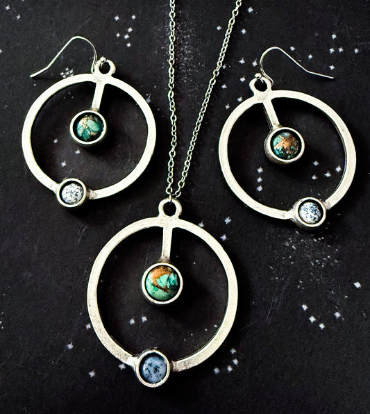 Artemis Jewelry Set - Lunar Orbit Necklace and Earrings with Natural Stones