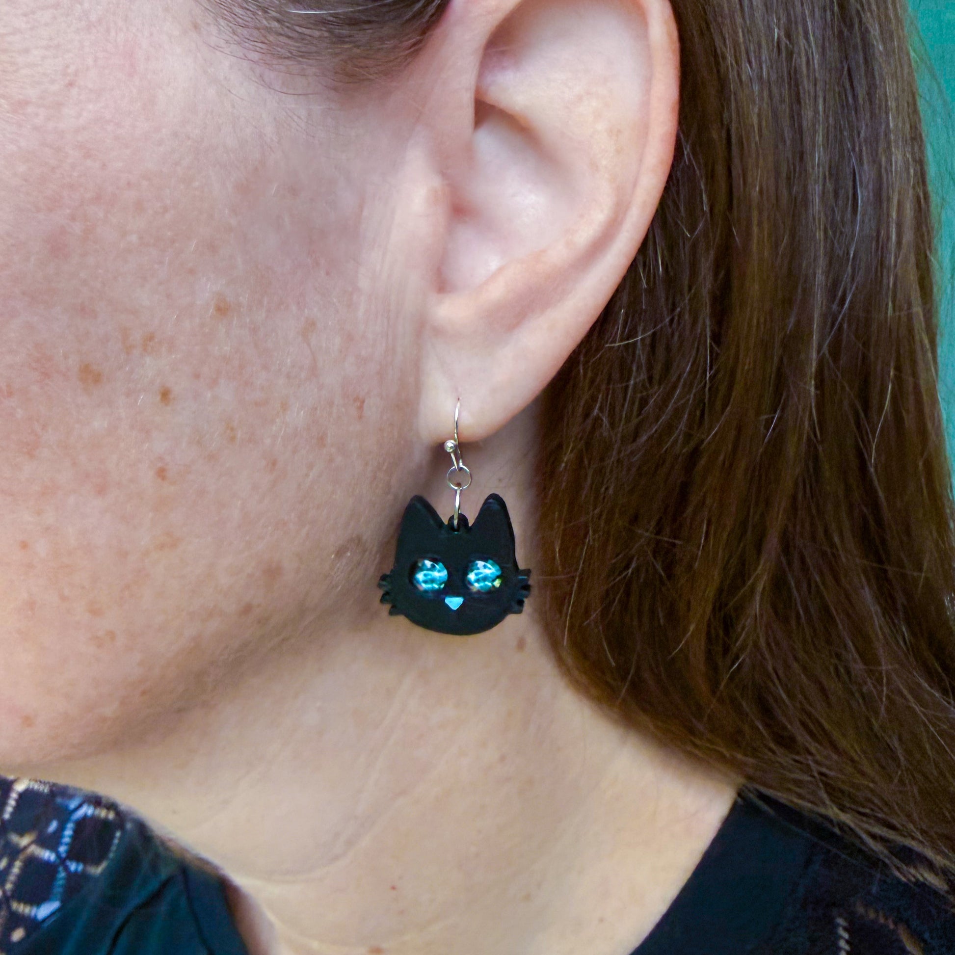Galaxy Cat Earrings - 3D Printed Cat Earrings, Galaxy Eyes, Black Cat, Halloween Accessory, Cosmic Cats, Gift for Space and Cat Lovers