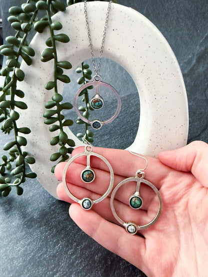 Artemis Jewelry Set - Lunar Orbit Necklace and Earrings with Natural Stones