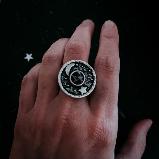 Night Sky Ring with Raw Meteorite Ring Yugen Handmade   