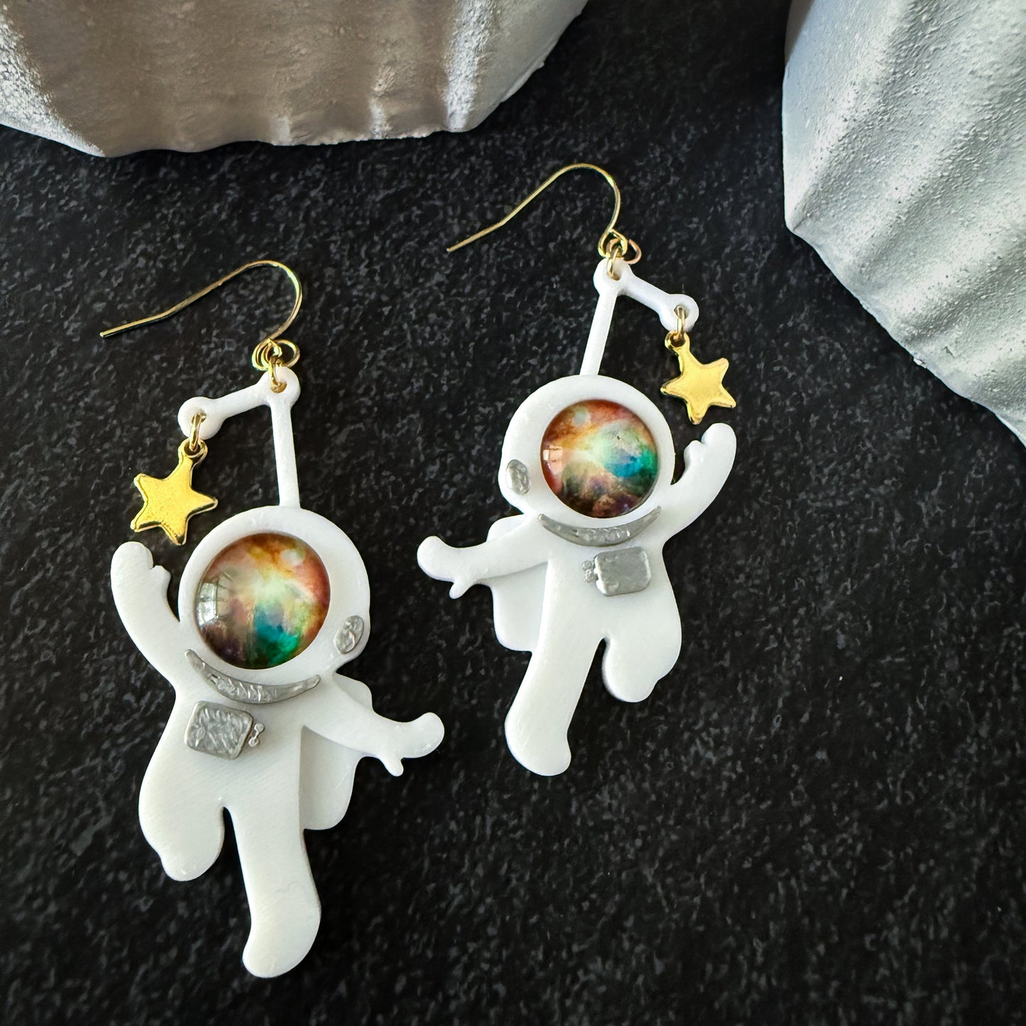 Galaxy Explorer Earrings - 3D Printed Astronaut Earrings, Reach for the Stars, Galaxy Choice Earrings, Perfect Gift for Stargazers