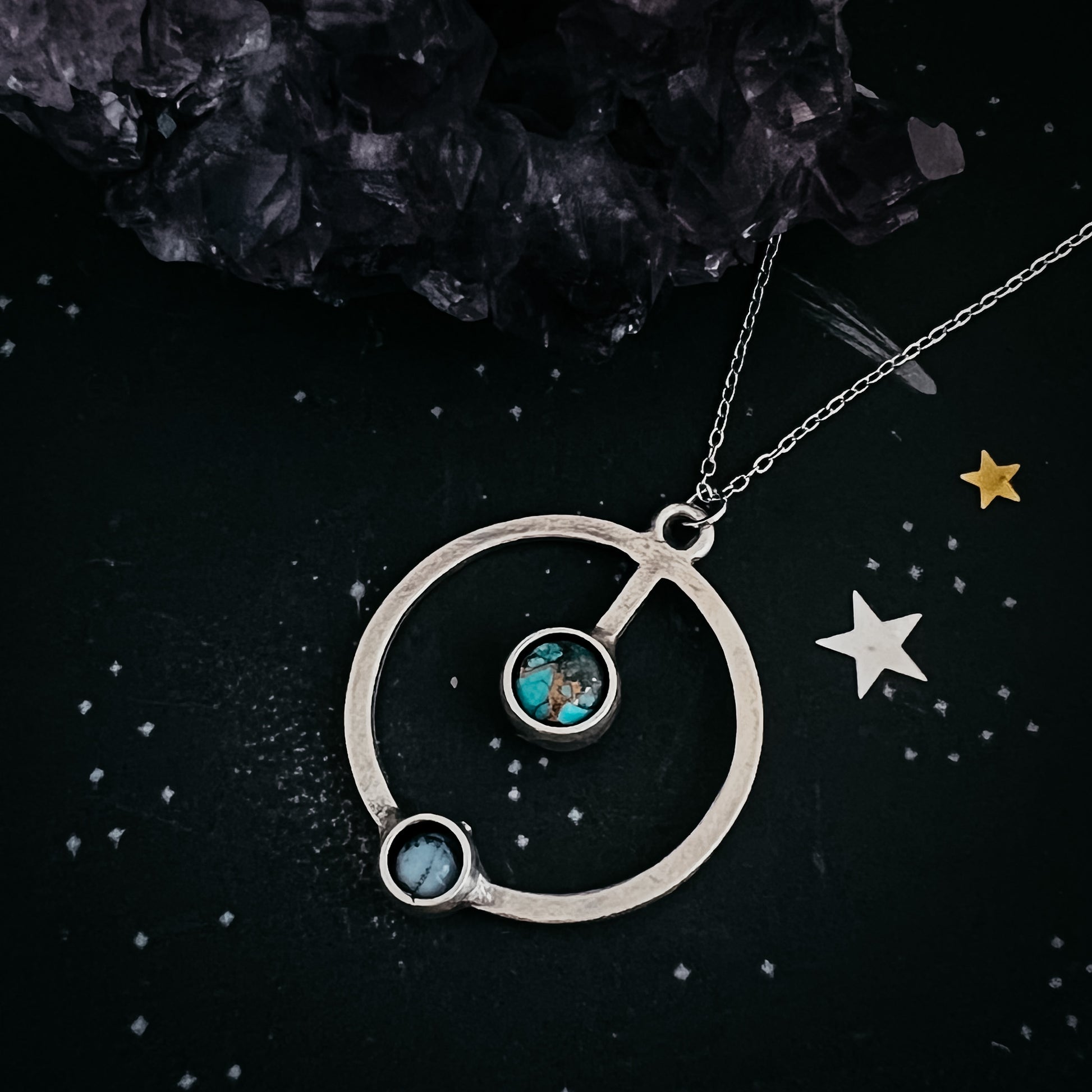 Artemis Necklace - Lunar Orbit Pendant with Natural Stones Necklace Yugen Handmade   