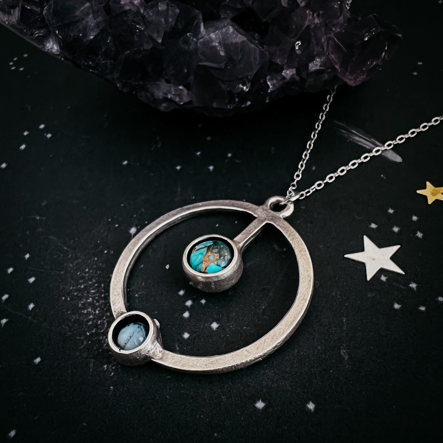 Artemis Necklace - Lunar Orbit Pendant with Natural Stones Necklace Yugen Handmade   