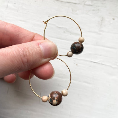 CLEARANCE Mars and Moons Jasper Bead Hoop Earrings