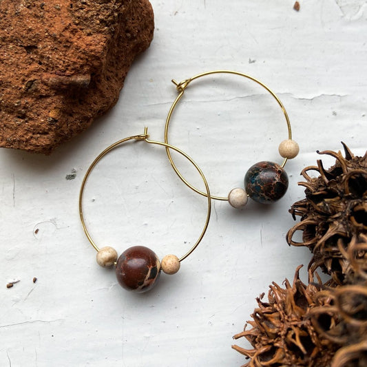 CLEARANCE Mars and Moons Jasper Bead Hoop Earrings