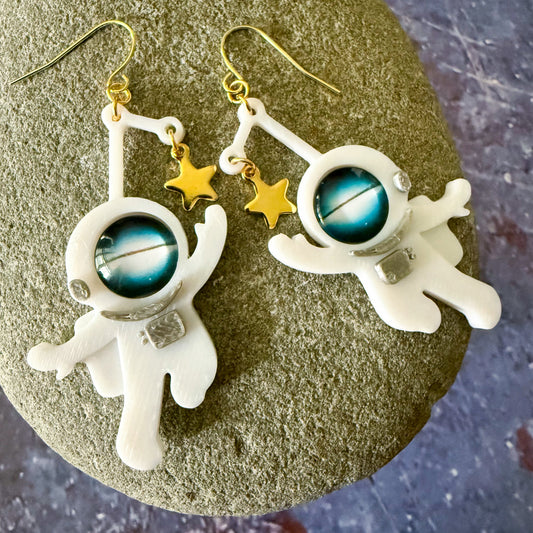 Galaxy Explorer Earrings - 3D Printed Astronaut Earrings, Reach for the Stars, Galaxy Choice Earrings, Perfect Gift for Stargazers