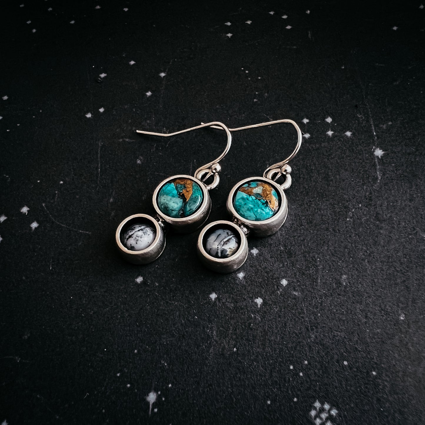 Earth and Moon Natural Stone Dangle Earrings Earrings Yugen Handmade   