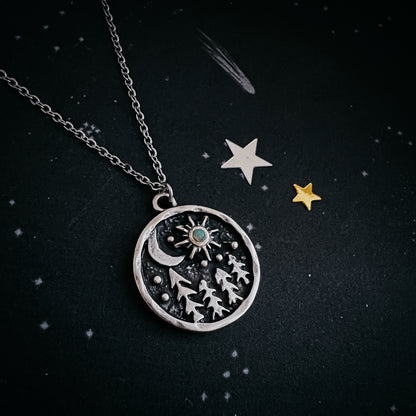 Starry Forest Night Pendant Necklace with Opal Necklace Yugen Handmade   