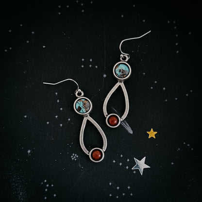 Journey to Mars Earrings - Copper Chrysocolla Earth and Red Jasper Moon