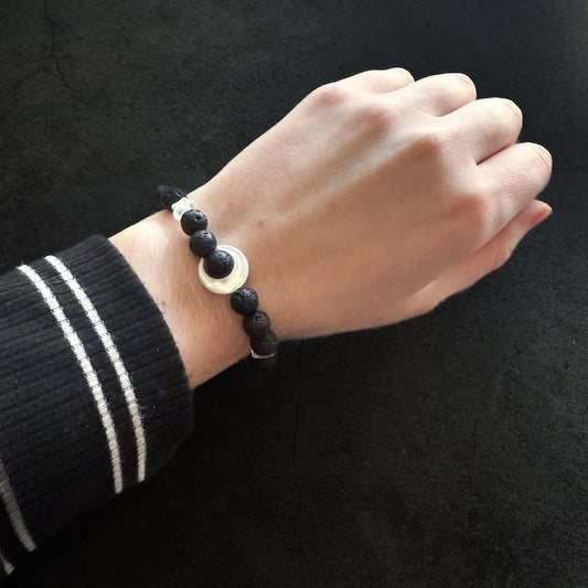 Crescent Moon Lava Bead Bracelet