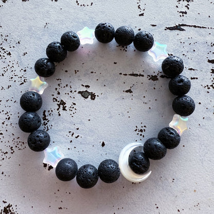 Crescent Moon Lava Bead Bracelet