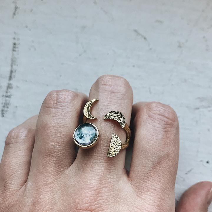 My Moon Sculptural Custom Lunar Phase Ring Ring Yugen Handmade Gold Tone  