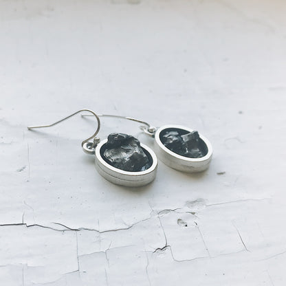 Oval Dangle Earrings with Raw Meteorite Earrings Yugen Handmade   