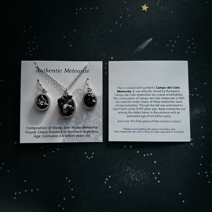 Meteorite Jewelry Set - Circle Necklace and Earrings Jewelry Set Yugen Handmade   