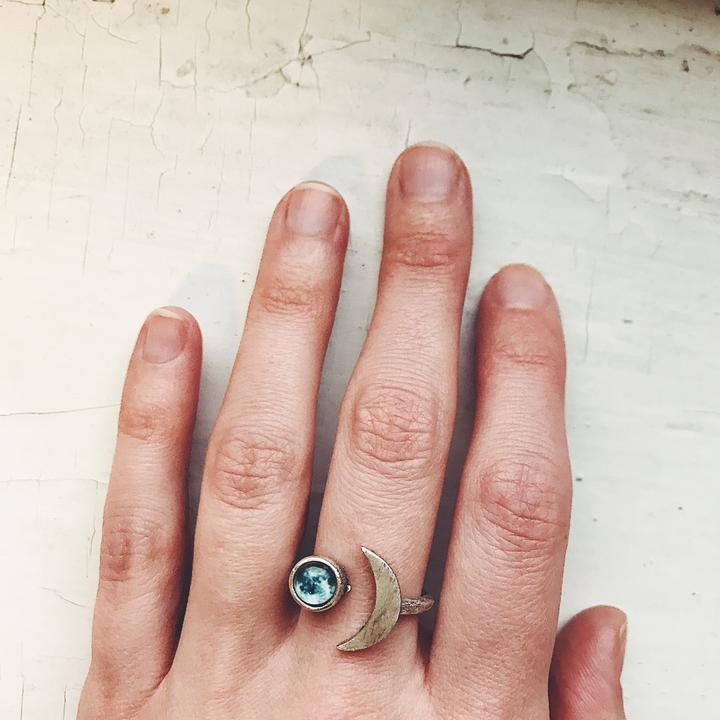 My Moon Crescent Shaped Custom Ring Ring Yugen Handmade Antique Silver  