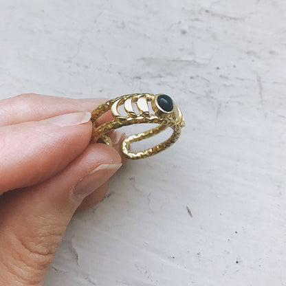 Moon Phase Ring with Black Opal Ring Yugen Handmade Gold  