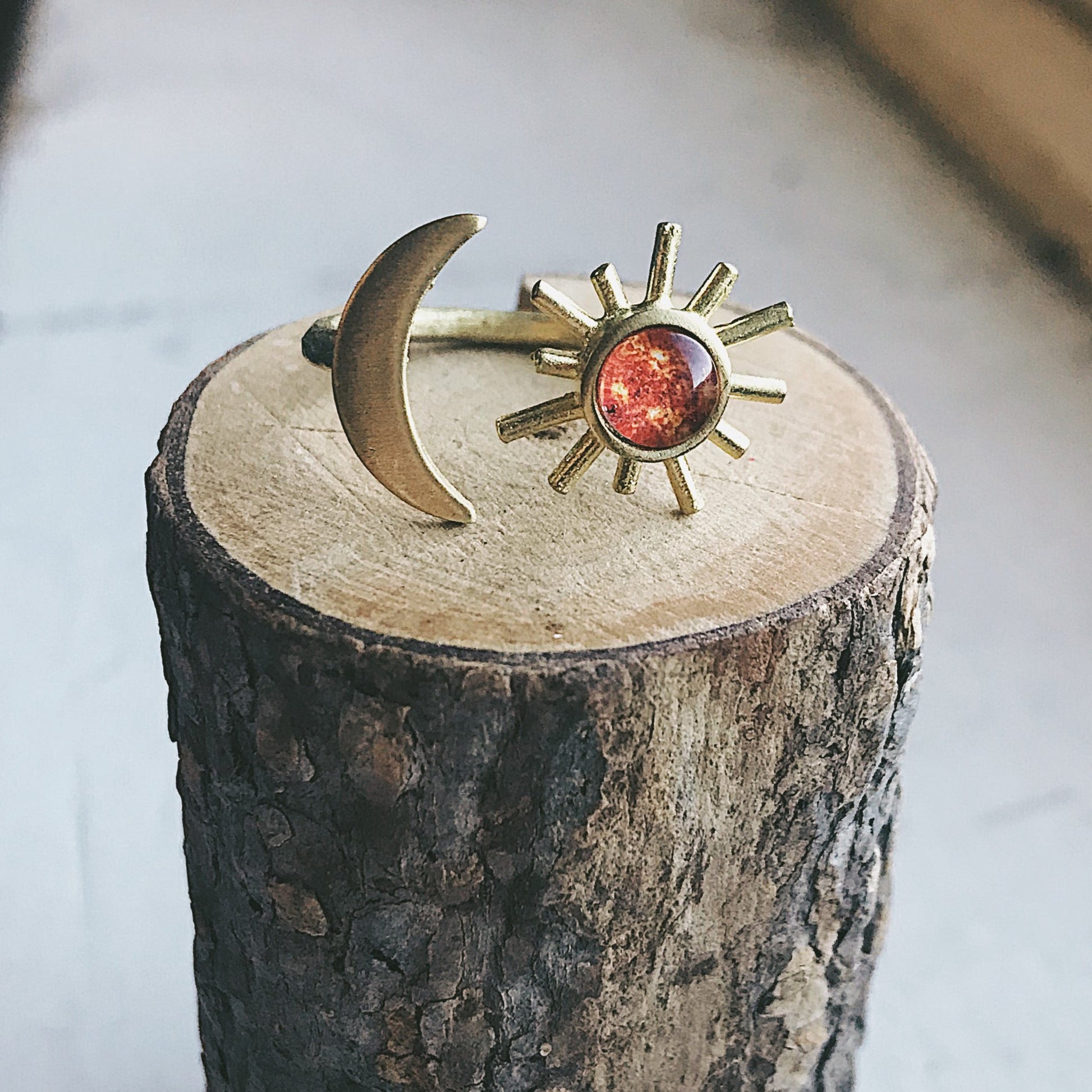 Sun and Moon Sculptural Statement Ring Ring Yugen Handmade Gold  