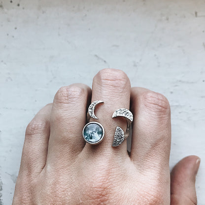 Moon Phase Sculpture Ring Ring Yugen Handmade Silver  