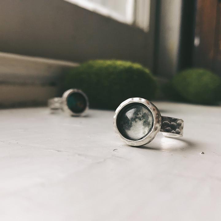 My Moon Hammered Custom Ring Ring Yugen Handmade Antique Silver  