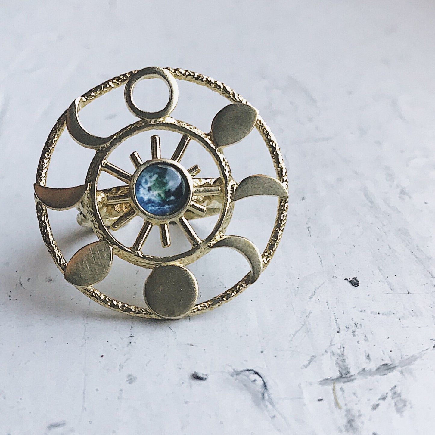 Large Moon Phase Statement Cocktail Ring Ring Yugen Handmade   