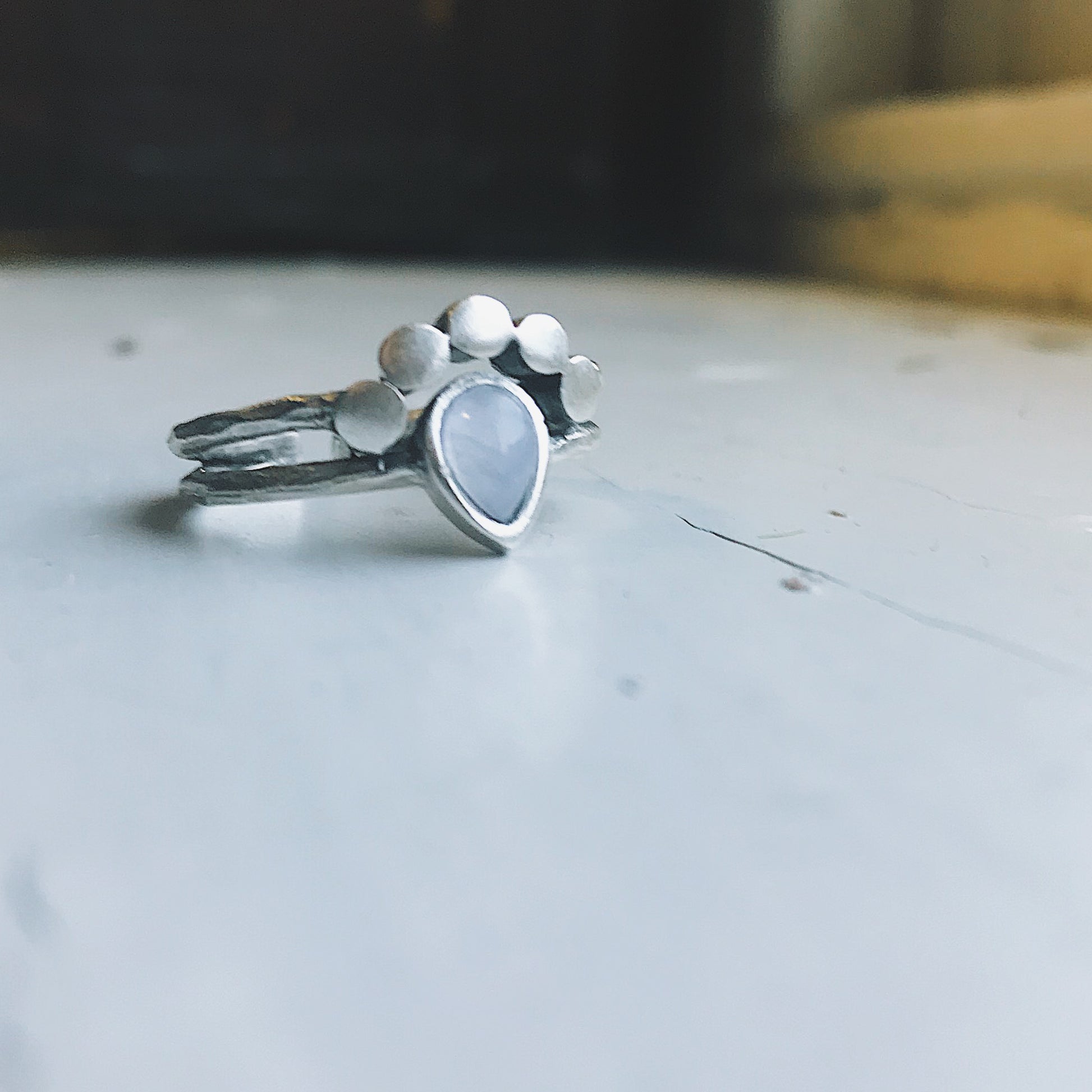Moondrop Moonstone Ring Ring Yugen Handmade Silver Tone  