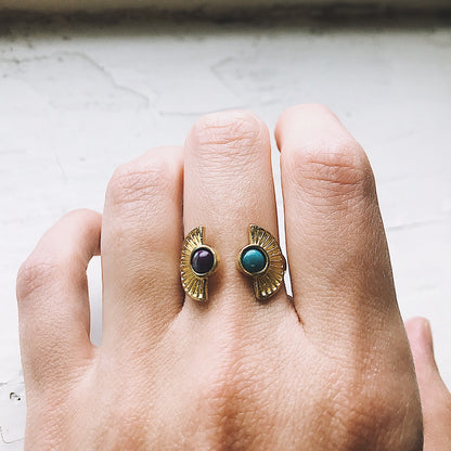 Dawn to Dusk - Two Stone Turquoise Boho Sunburst Ring Ring Yugen Handmade   