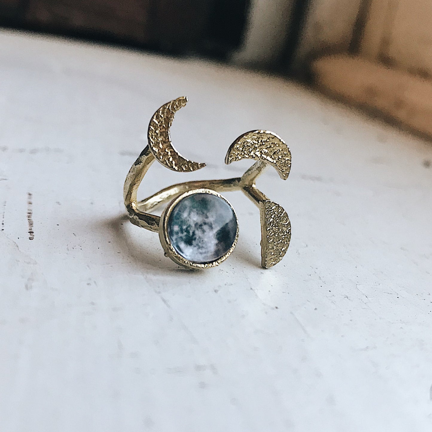 Moon Phase Sculpture Ring Ring Yugen Handmade Gold  