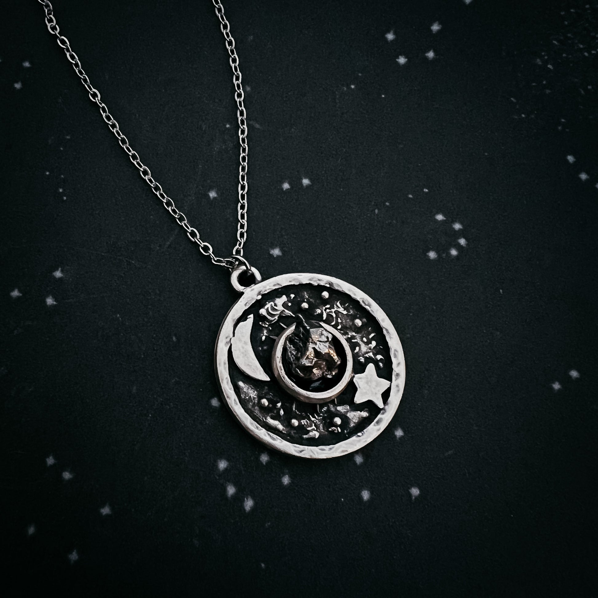 Night Sky Pendant Necklace with Authentic Meteorite Necklace Yugen Handmade   