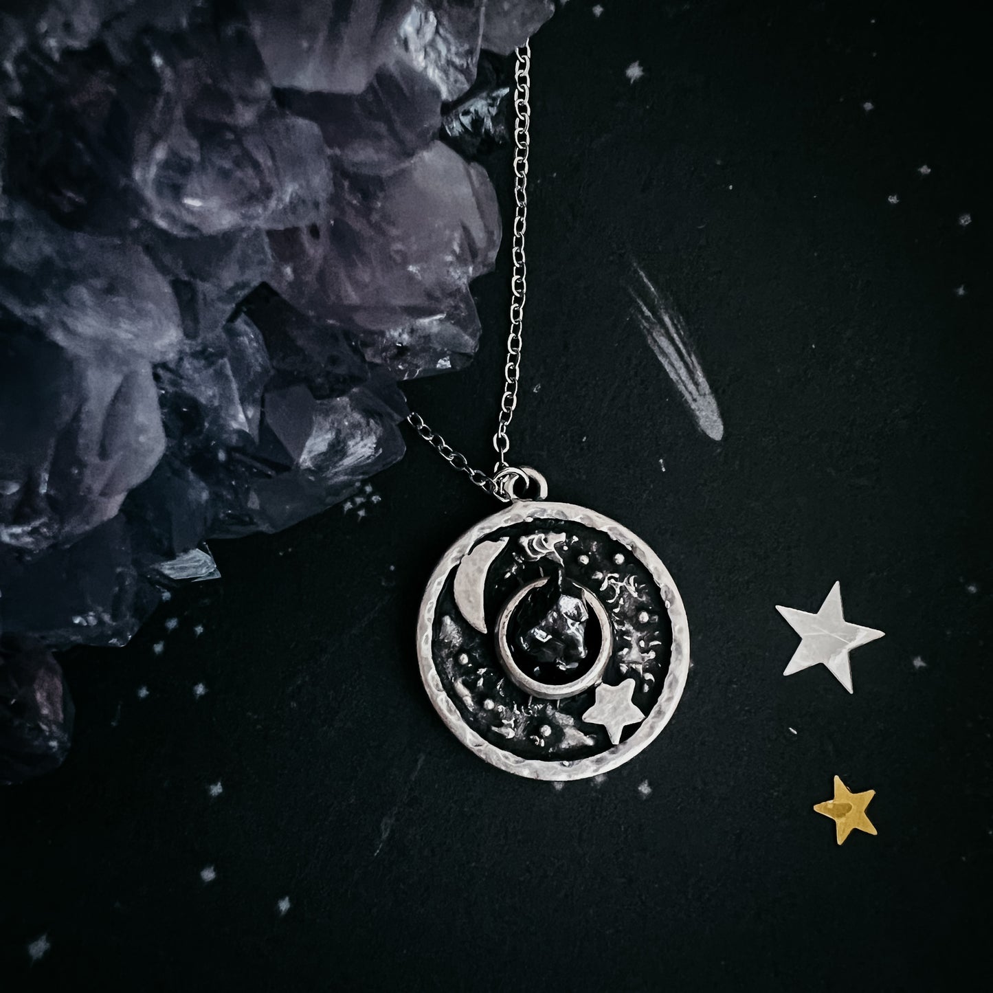 Night Sky Pendant Necklace with Authentic Meteorite Necklace Yugen Handmade   