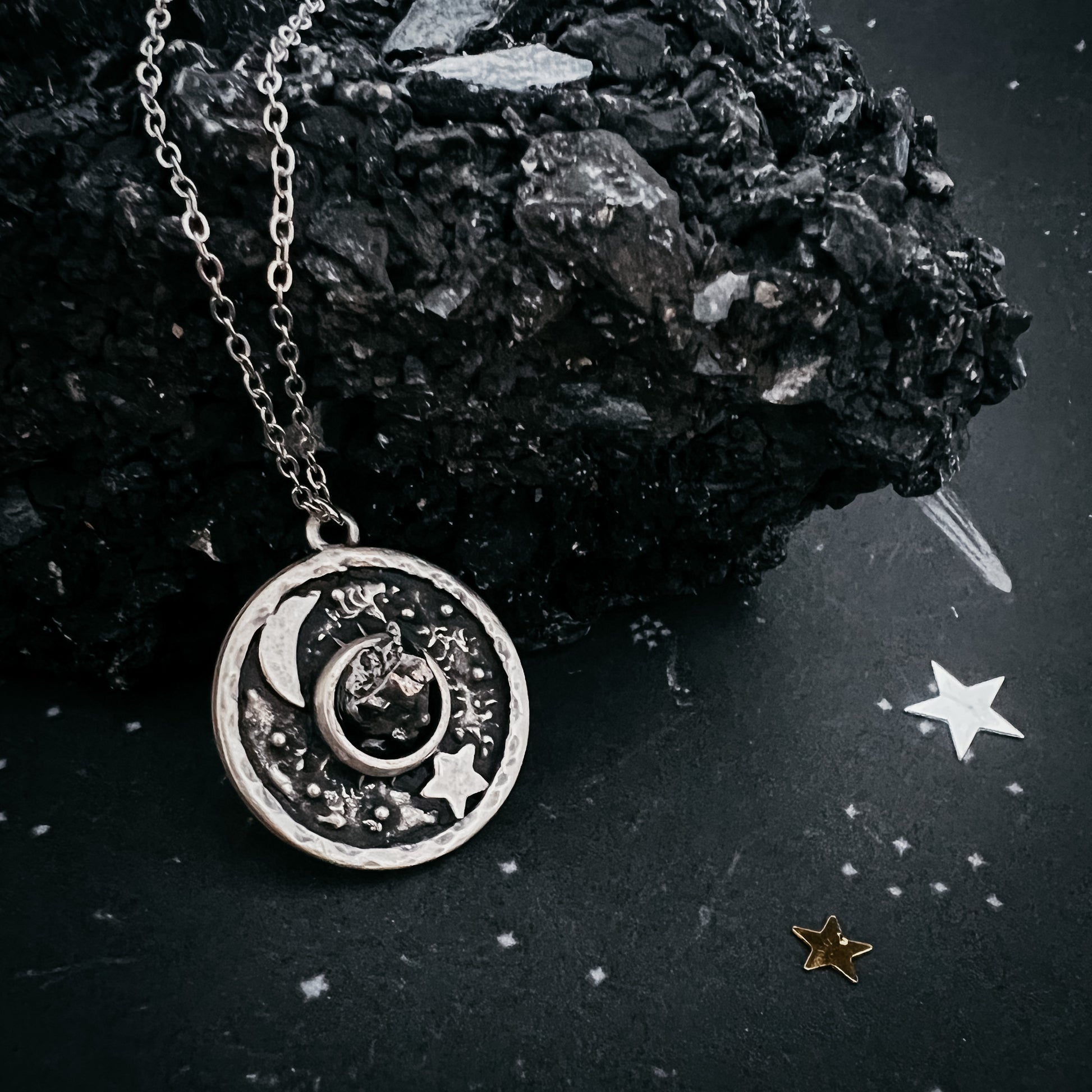 Night Sky Pendant Necklace with Authentic Meteorite Necklace Yugen Handmade   
