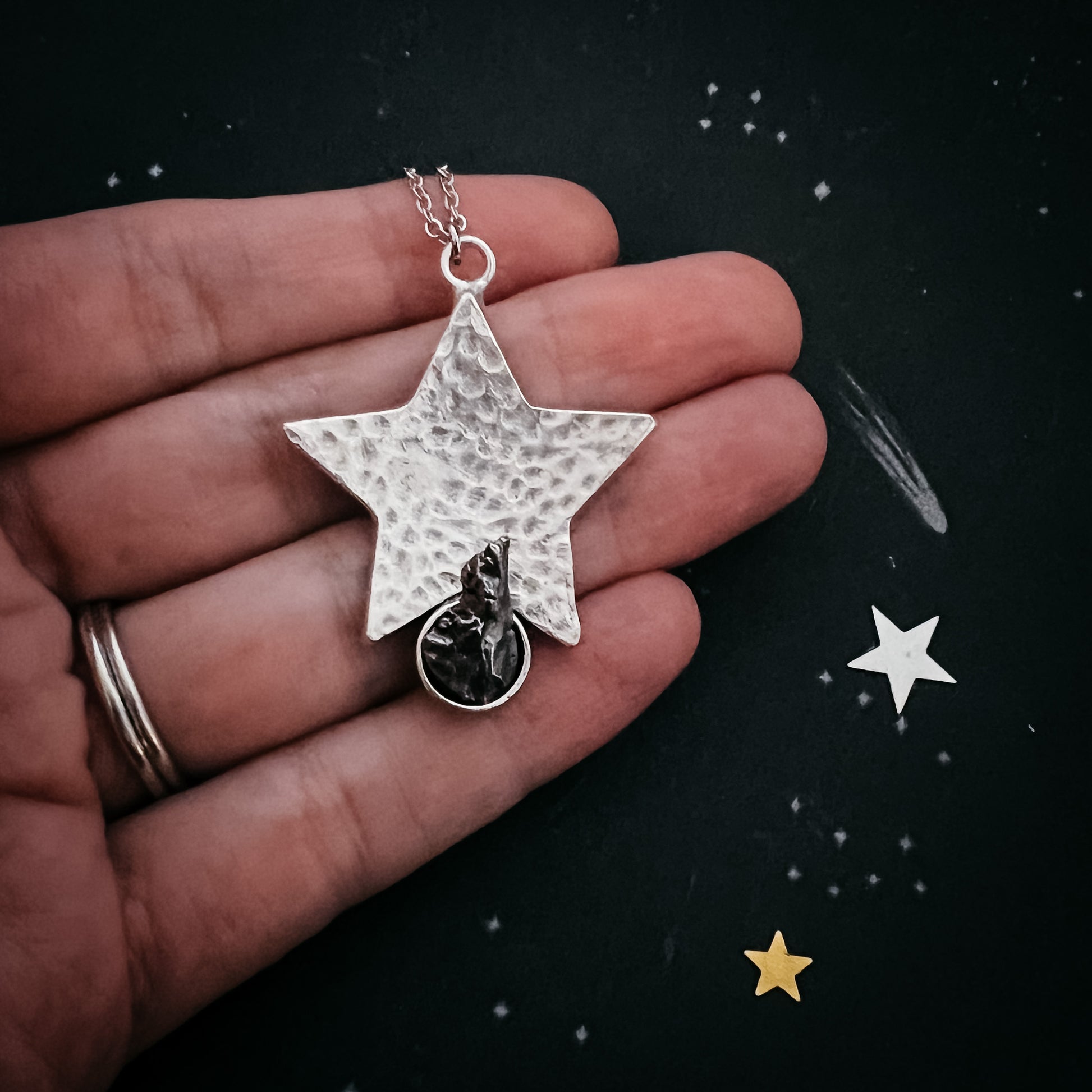 Star Shaped Pendant Necklace with Authentic Meteorite Necklace Yugen Handmade   