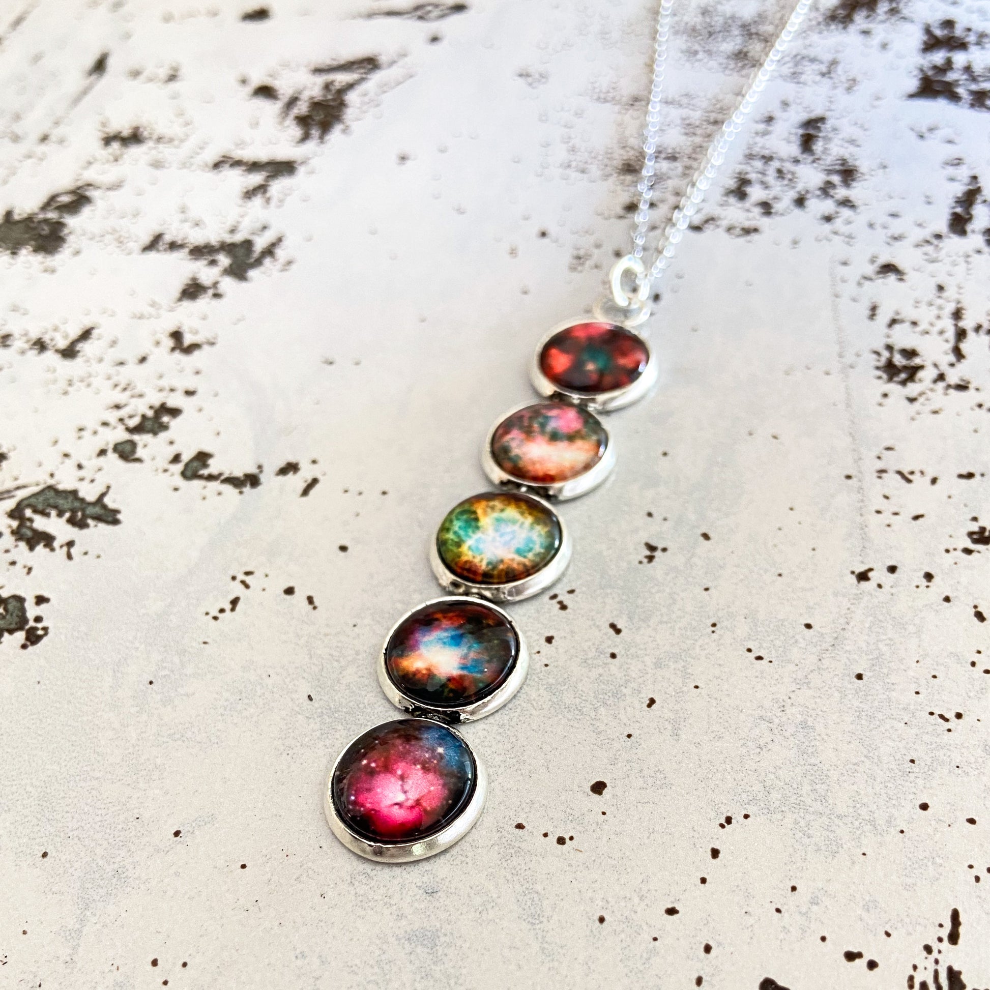 Nebula Rainbow Vertical Pendant Necklace Necklace Yugen Handmade   