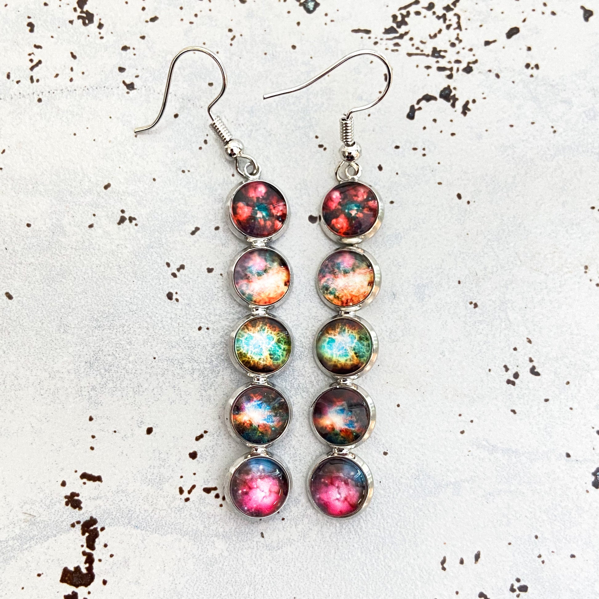 Nebula Rainbow Vertical Dangle Earrings Earrings Yugen Handmade   