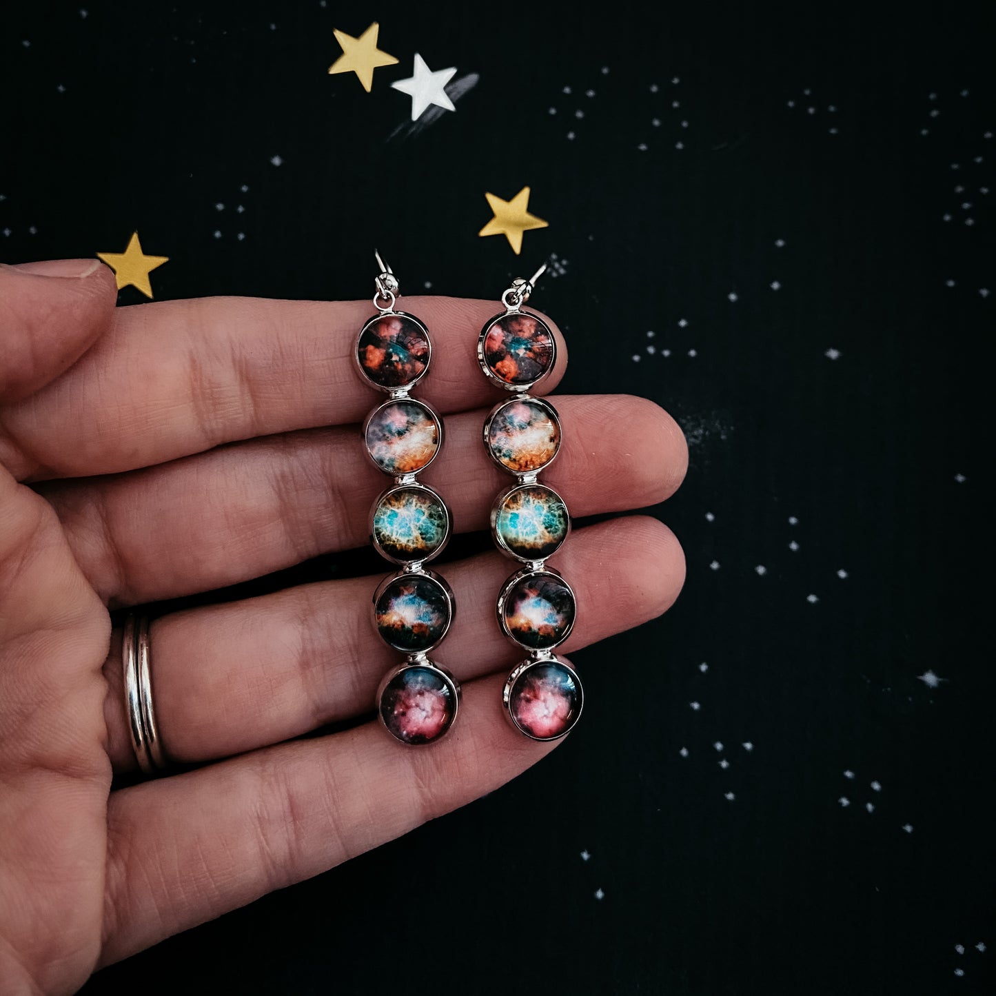 Nebula Rainbow Vertical Dangle Earrings Earrings Yugen Handmade   