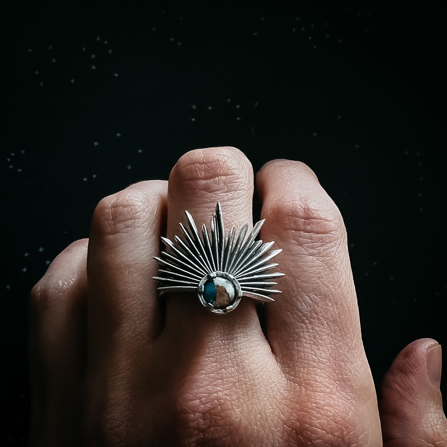 Sun Goddess Ring with Copper Oyster Turquoise Ring Yugen Handmade   
